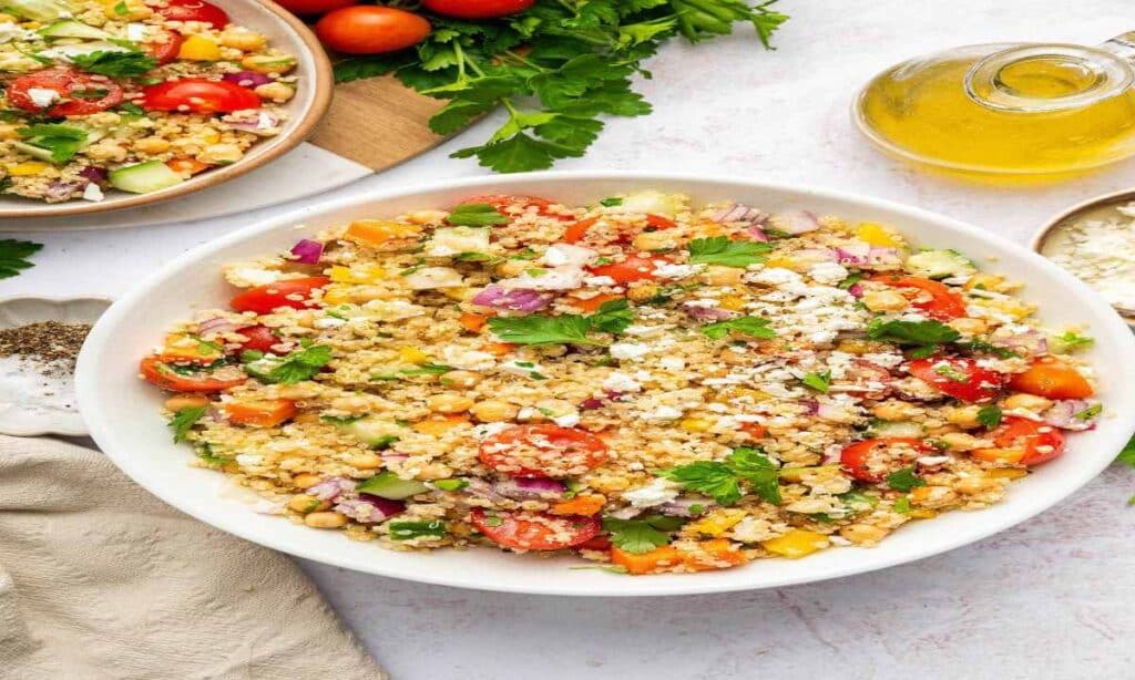 Protein-rich quinoa chickpea salad with veggies