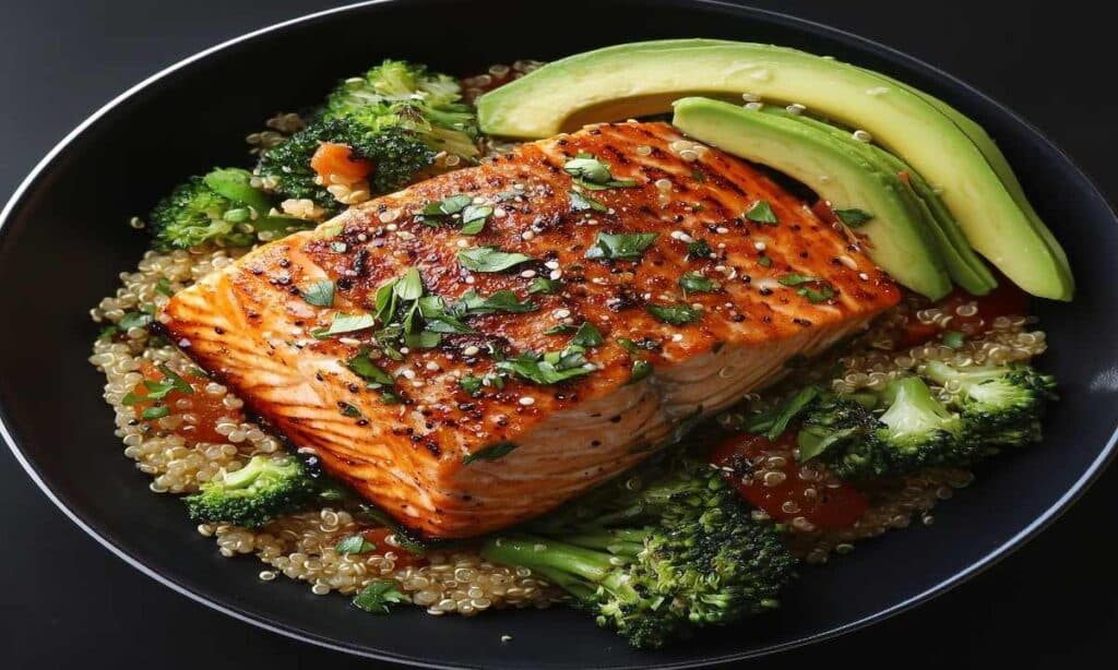 Grilled Salmon with Garlic Quinoa